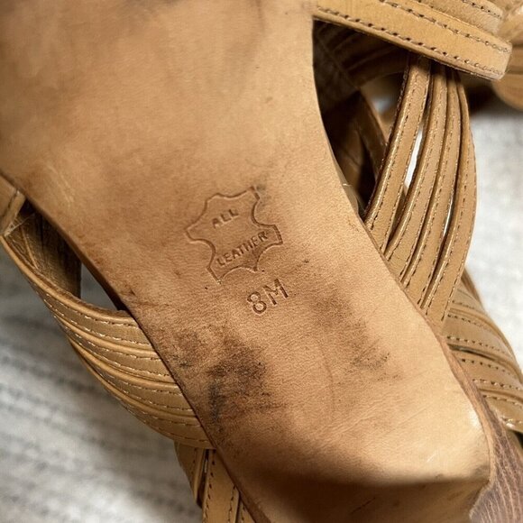 Tory Burch Liv Cage Gladiator Shoes Brown Leather Zipper Heels Open‎ Toe Size 8 - Picture 10 of 10